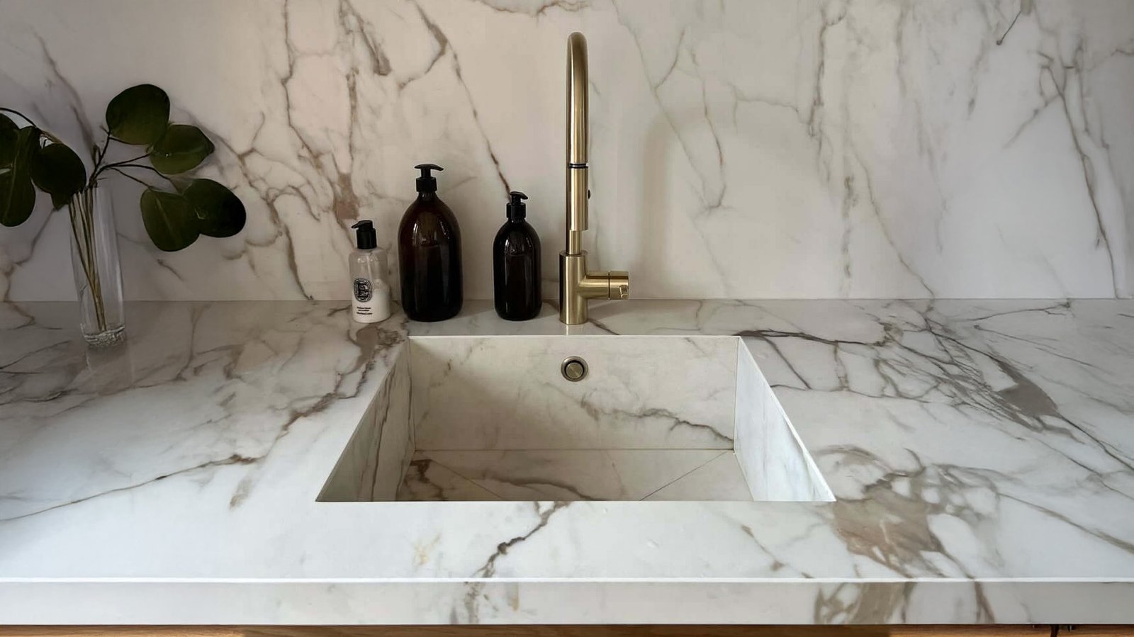 Plan vasque en céramique sur mesure avec plan de travail 12 mm FMG Sapienstone